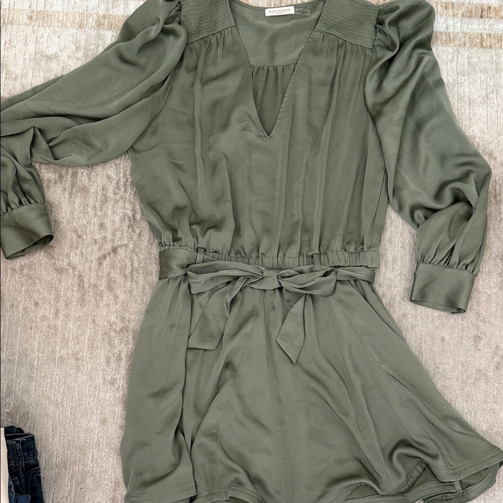 Ramy Brook Olive Green Long-Sleeve Tie-Waist Dress